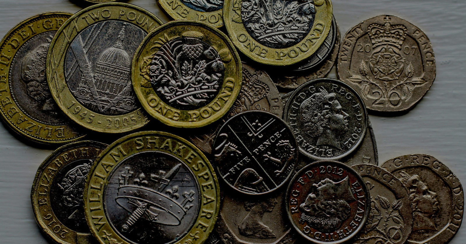 A pile of British coins