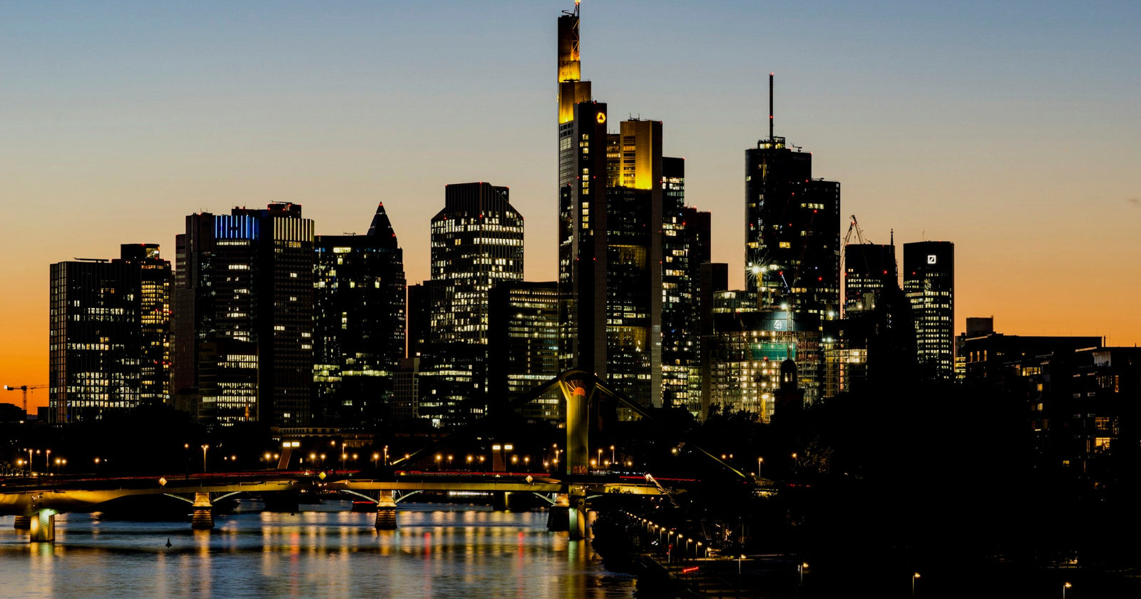 The Frankfurt skyline at dusk