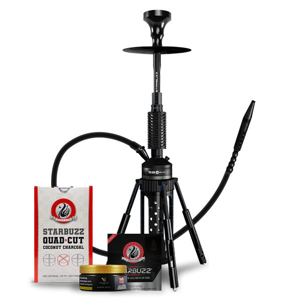 Starbuzz Carbine 2.0 Starter Kit - Sig Grey: shisha, Starbuzz Quad Cut coconut charcoal, 200g flavour and Starbuzz pre-poked foil