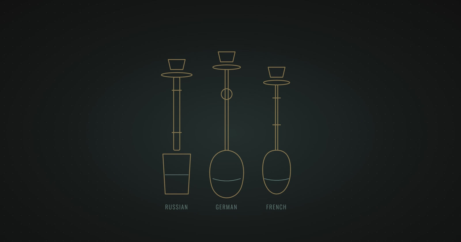 Russian, German and French shisha styles side by side, line drawing