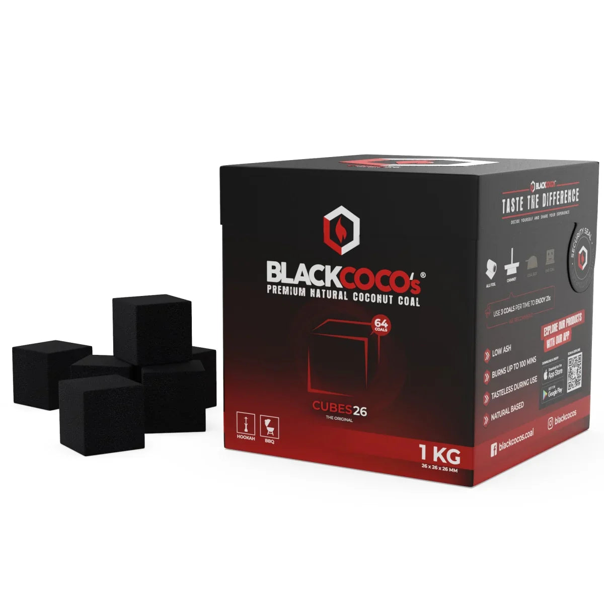 Black Cocos Shisha Charcoal 1kg 26mm