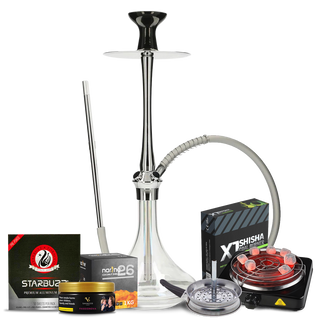 C7 V2 Hookah Starter Kit - Silver Chrome / Black Mamba (Black Colussus)
