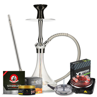 C5 V2 Hookah Starter Kit - Silver Chrome / Black Mamba (Black Colussus)