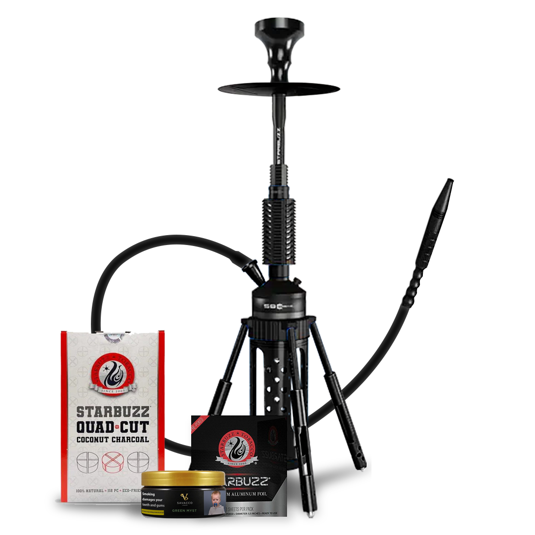 Starbuzz Carbine 2.0 Starter Kit - Sig Grey: shisha, Starbuzz Quad Cut coconut charcoal, 200g flavour and Starbuzz pre-poked foil