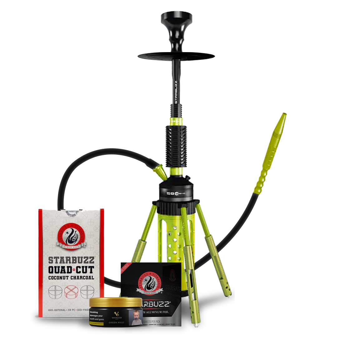 Starbuzz Carbine 2.0 Starter Kit - Mad Dragon: shisha, Starbuzz Quad Cut coconut charcoal, 200g flavour and Starbuzz pre-poked foil