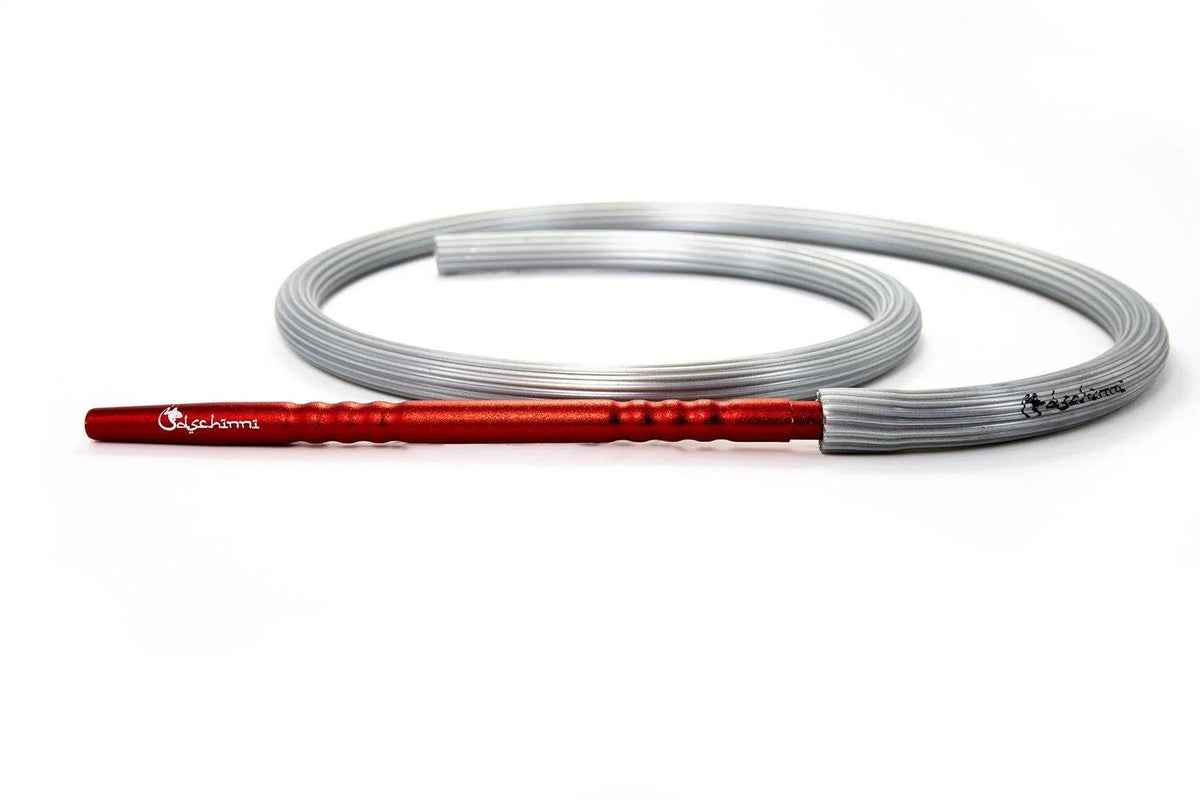 Dschinni Candyhose Silver with Aluminium Red Mouthpiece - shishagear - UK Shisha Hookah Black Friday