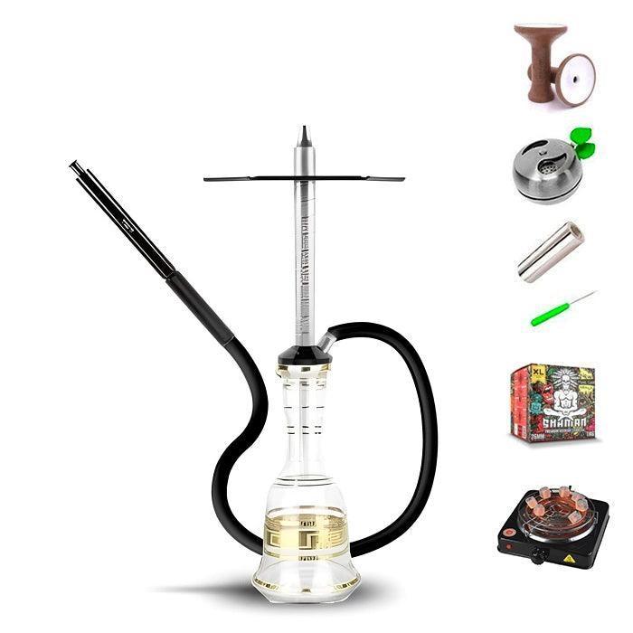 HJ SAOCCA Hookah with Bohemian Base Shisha Set - Silver Black - shishagear - UK Shisha Hookah