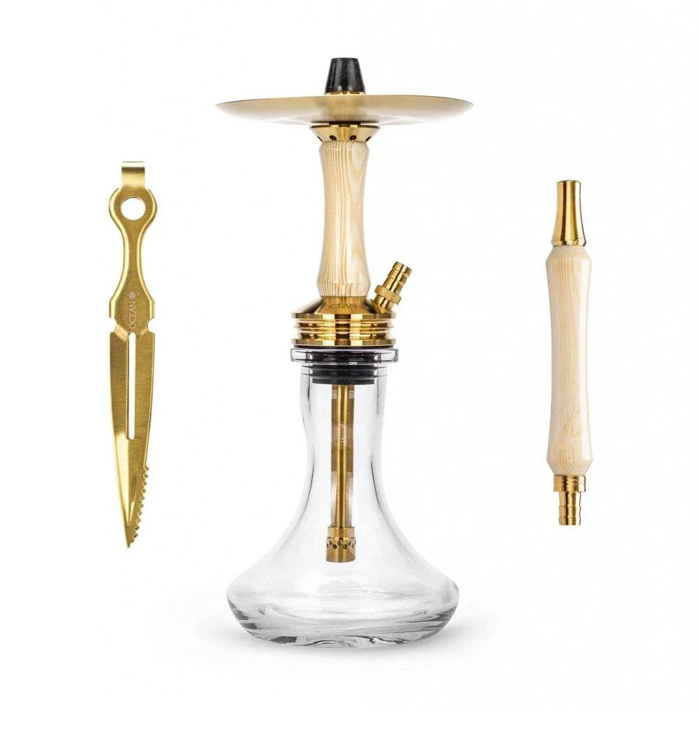 Ocean Hookah Kaif Small Shisha - Gold/White Wood/Clear - shishagear - UK
