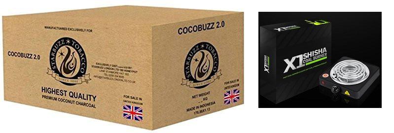 Starbuzz Cocobuzz 2.0 Coconut Charcoal Lounge Pack (10kg) with X1 Version 2 Coal Burner - shishagear - UK Shisha Hookah Black Friday