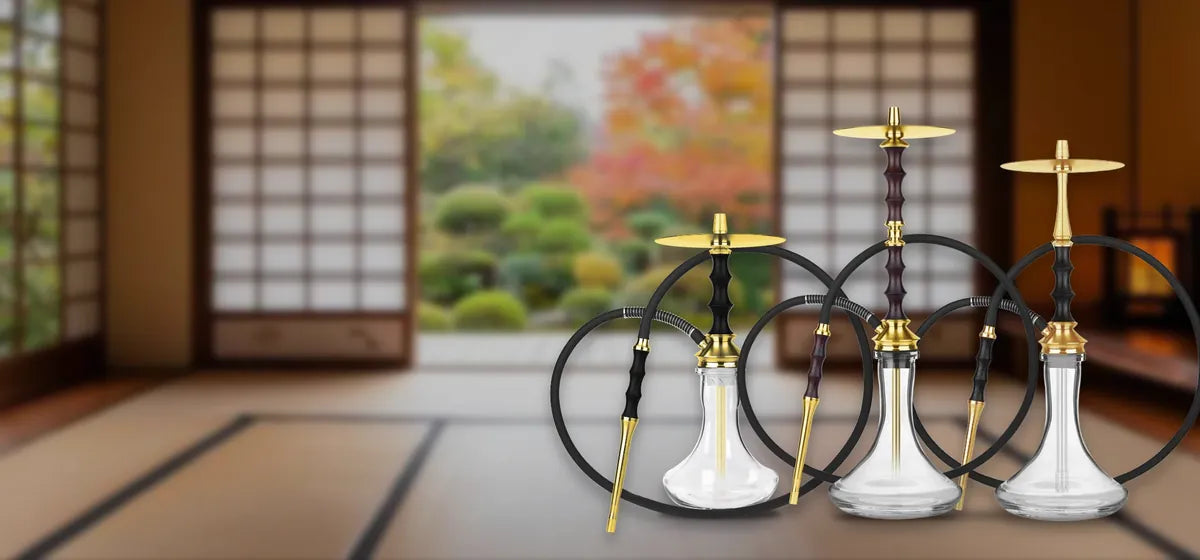 Japona Satoshi, Sensei and Satori hookahs in a Japanese room